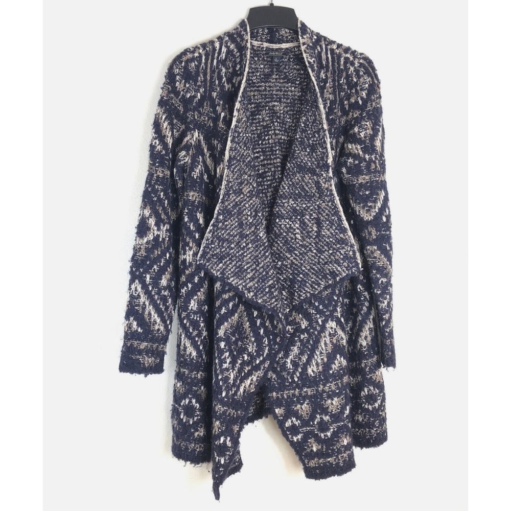 Lucky Brand Navy Geometric Intarsia Alpaca Blend Knit Sweater Cardigan Sz Large - Picture 5 of 11